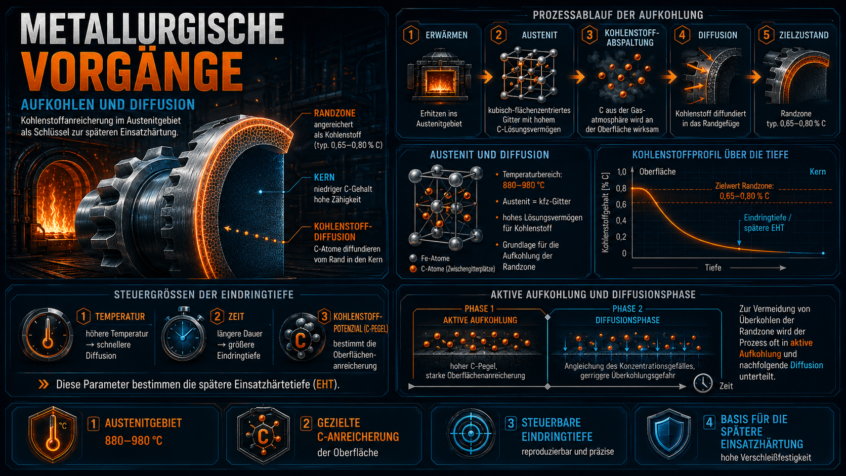 Metallurgische Vorgänge: Aufkohlen und Diffusion